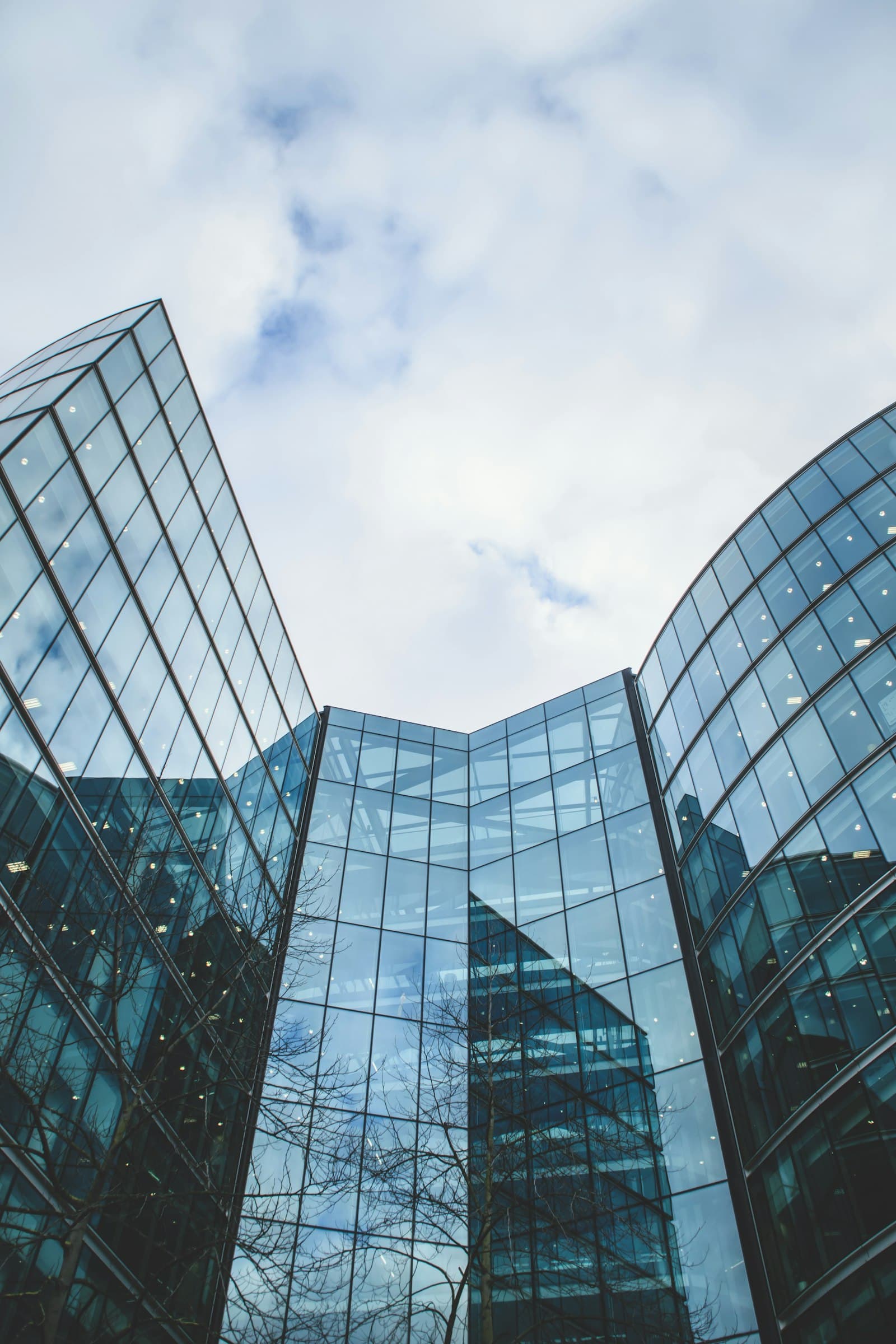 A glass office tower